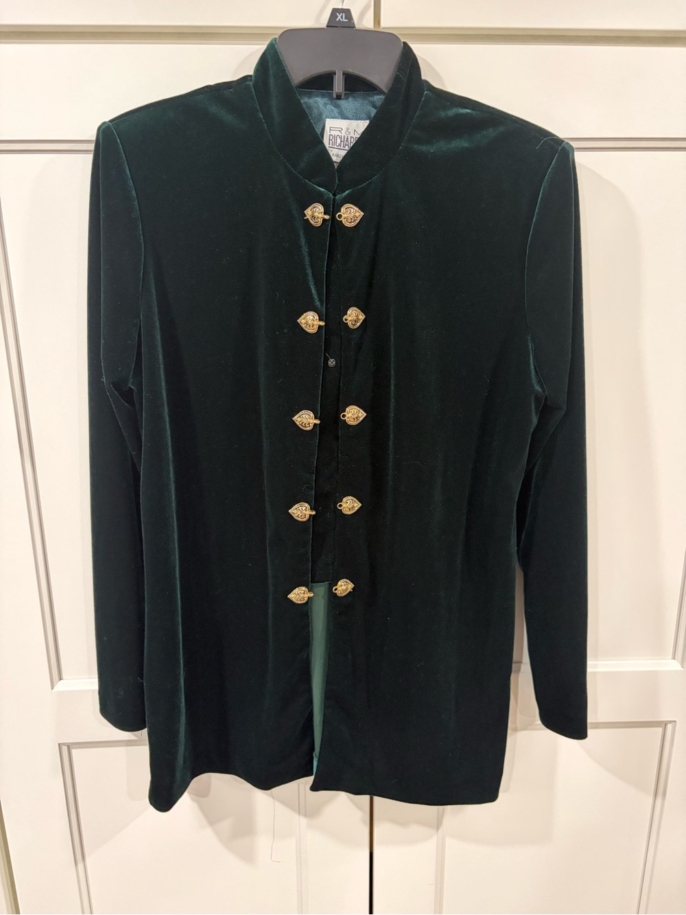 R&M Richards Dark Green Velvet Military-Style Jacket with Gold Buttons